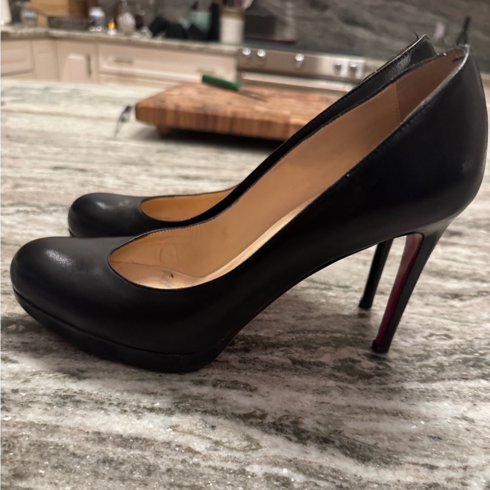 Christian Louboutin Black Leather High Heel Pumps with Red Soles